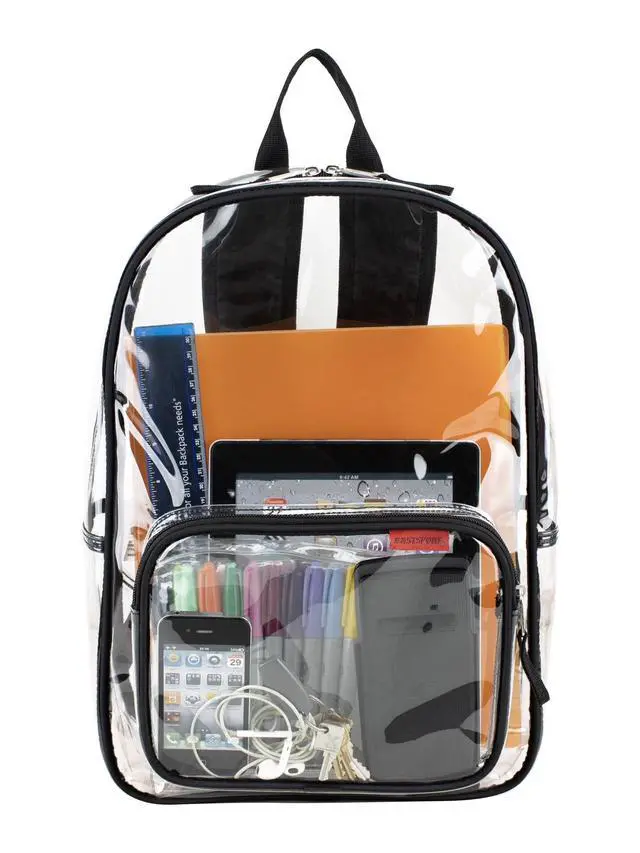 Alt view image 3 of 5 - Eastsport Clear PVC Backpack,Transparent School Travel Daypack,Spacious Main Compartment & Front Zipper Pocket,Adjustable Padded Shoulder Straps,16"x11.25"x5" SeeThrough Backpack