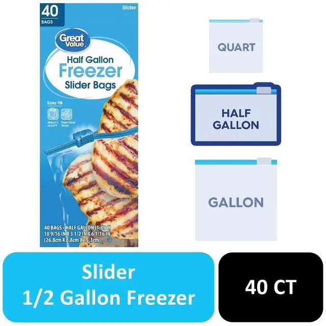 Main image of HalfGallon Freezer Slide Storage Bags,40Pack Clear Plastic Food Bags,Slide Zipper Secure Seal,SelfStanding Expandable Bottom for Meal Prep, Leftovers & Kitchen Organization