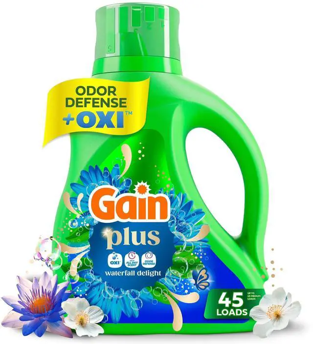 Alt view image 2 of 7 - Gain Waterfall Delight Scent Liquid Laundry Detergent,60 fl oz,45 Loads,OxiPowered 3in1 Stain & Odor Defense,LongLasting FloralWater Freshness for All Washing Machines