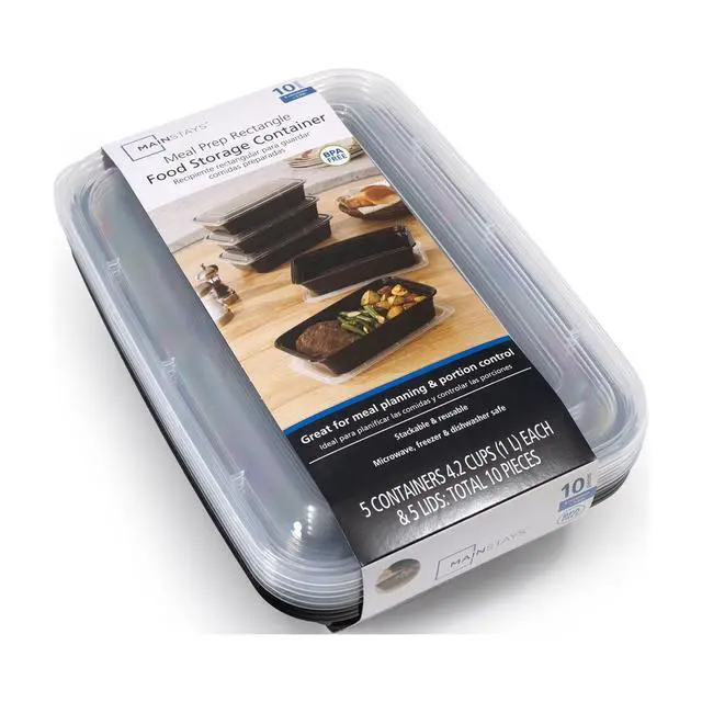 Alt view image 7 of 7 - 10Pack BPAFree Meal Prep Food Storage Containers,5 SingleCompartment Boxes With Lids,LeakResistant Stackable Microwave Freezer DishwasherSafe Lunch Boxes