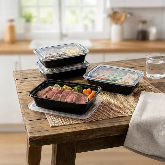 Alt view image 4 of 7 - 10Pack BPAFree Meal Prep Food Storage Containers,5 SingleCompartment Boxes With Lids,LeakResistant Stackable Microwave Freezer DishwasherSafe Lunch Boxes
