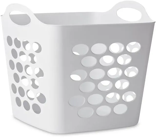 Alt view image 2 of 7 - Mainstays Flexible Square Plastic Laundry Basket,0.7 Bushel Clothes Hamper With 2 Reinforced Sturdy Handles,Vented MoldResistant Storage Bin for Bedroom,Closet,Laundry Room & Bathroom,15.3"x14.9"x14.