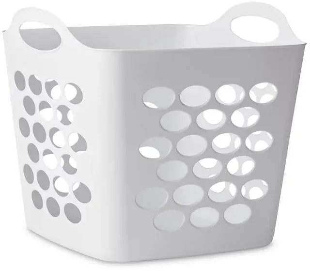 Alt view image 7 of 7 - Mainstays Flexible Square Plastic Laundry Basket,0.7 Bushel Clothes Hamper With 2 Reinforced Sturdy Handles,Vented MoldResistant Storage Bin for Bedroom,Closet,Laundry Room & Bathroom,15.3"x14.9"x14.