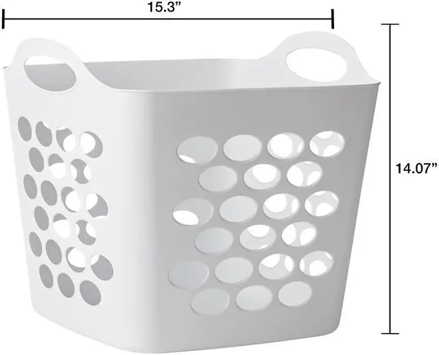 Alt view image 3 of 7 - Mainstays Flexible Square Plastic Laundry Basket,0.7 Bushel Clothes Hamper With 2 Reinforced Sturdy Handles,Vented MoldResistant Storage Bin for Bedroom,Closet,Laundry Room & Bathroom,15.3"x14.9"x14.