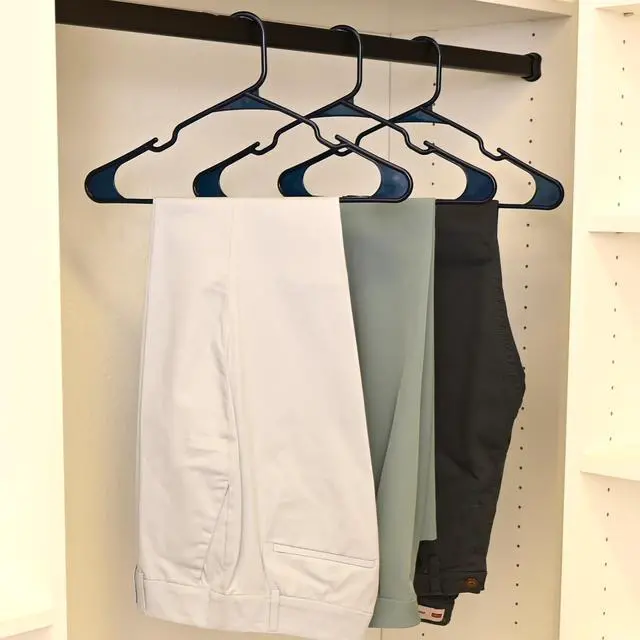 Alt view image 6 of 7 - Mainstays 50Pack Sapphire Blue Plastic Clothes Hangers,Notched Shoulder Design,100% Polypropylene Clothing Hangers for Adult & Teen Shirts,Jackets,Closet & Laundry Room Storage