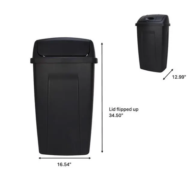 Alt view image 10 of 11 - Kitchen Trash Can, 13 Gallon Plastic Garbage Bin with Swing Top Lid, Black