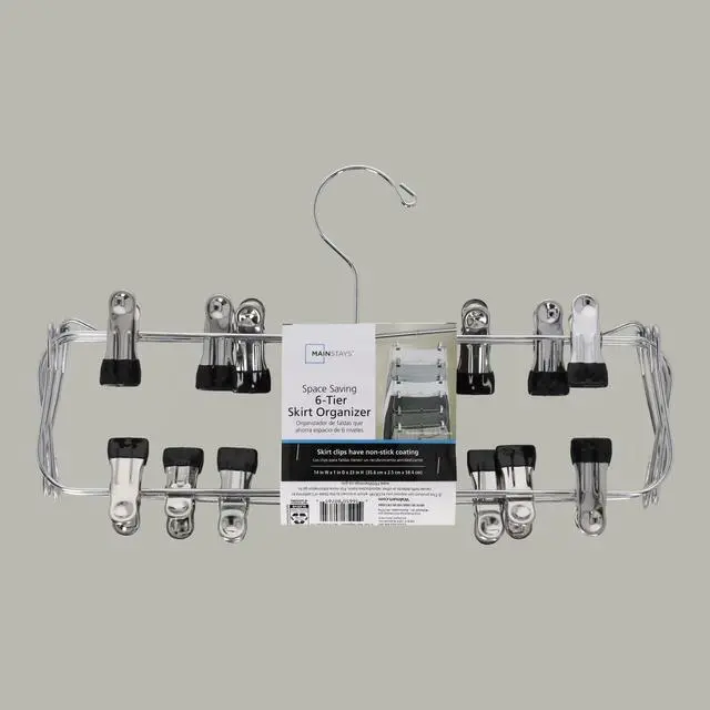 Alt view image 5 of 6 - 6Tier Metal Pants & Skirt Hanger,ChromeFinished Cascading Closet Organizer,Adjustable RubberCoated Clips,Swivel Hook SpaceSaving MultiGarment Hanger,14 Inch Wide
