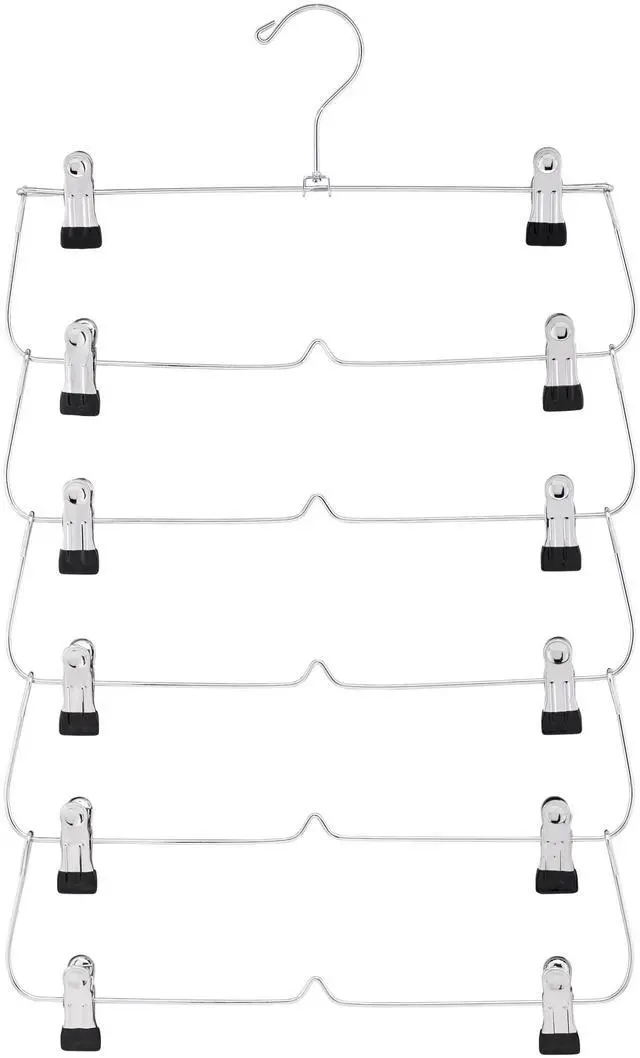 Main image of 6Tier Metal Pants & Skirt Hanger,ChromeFinished Cascading Closet Organizer,Adjustable RubberCoated Clips,Swivel Hook SpaceSaving MultiGarment Hanger,14 Inch Wide