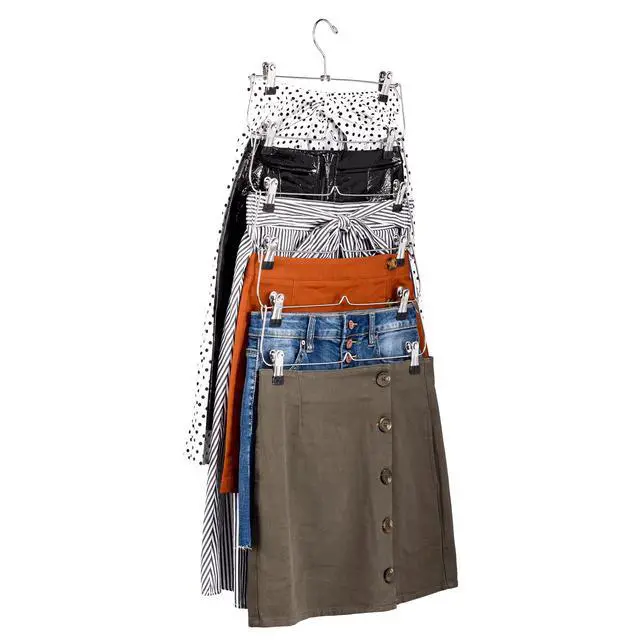 Alt view image 4 of 6 - 6Tier Metal Pants & Skirt Hanger,ChromeFinished Cascading Closet Organizer,Adjustable RubberCoated Clips,Swivel Hook SpaceSaving MultiGarment Hanger,14 Inch Wide