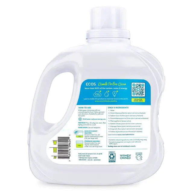 Alt view image 2 of 7 - ECOS Plus Free & Clear FragranceFree Laundry Detergent,Hypoallergenic PlantPowered Enzyme Stain Remover,Builtin Fabric Softener,HE Compatible,Safe for Sensitive Skin,Colors & Whites