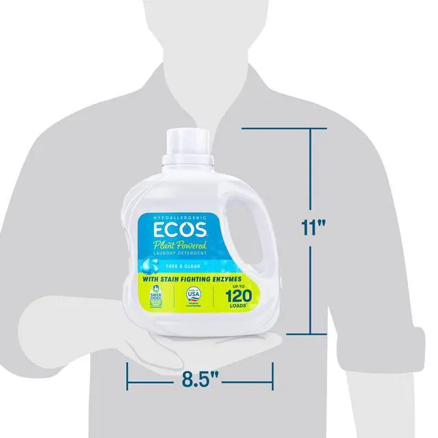 Alt view image 7 of 7 - ECOS Plus Free & Clear FragranceFree Laundry Detergent,Hypoallergenic PlantPowered Enzyme Stain Remover,Builtin Fabric Softener,HE Compatible,Safe for Sensitive Skin,Colors & Whites