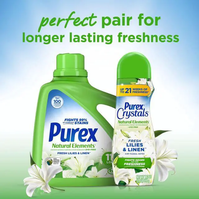 Alt view image 6 of 7 - Purex Natural Elements Fresh Lilies & Linen Liquid Laundry Detergent,150 fl oz115 Loads,DyeFree PlantBased Stain Remover,Gentle on Skin,HESafe for All Fabrics