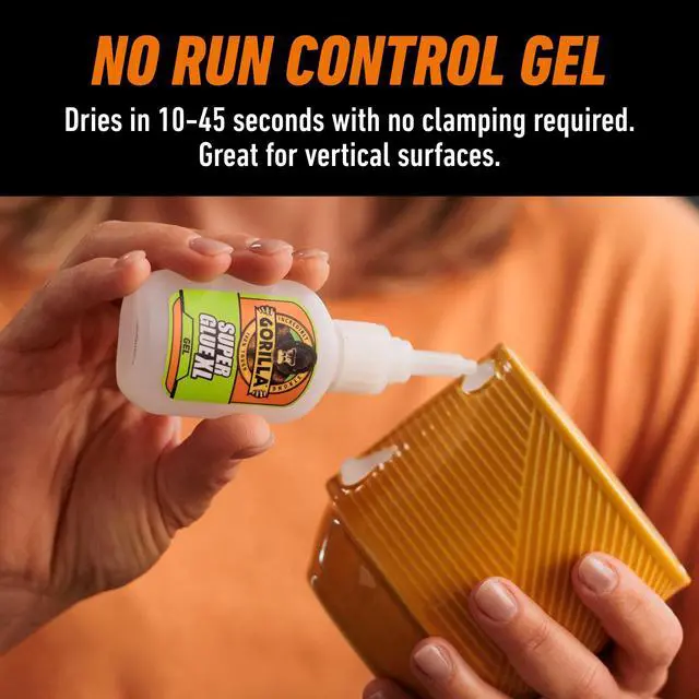 Alt view image 4 of 7 - Gorilla Super Glue Gel,15g AllPurpose NoRun Thick Gel Adhesive,FastSetting ImpactTough Super Glue With AntiClog Cap,Repairs Plastic,Wood,Metal,Ceramic,Rubber & Leather