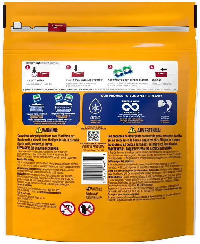 Alt view image 7 of 7 - ARM & HAMMER Plus OxiClean 5in1 Laundry Detergent Power Paks,42Count Fresh Scent Concentrated Pods,100+ Stain & Odor Remover,Whitens & Brightens,HE & Standard WasherSafe