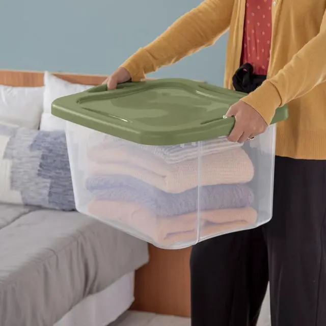 Alt view image 5 of 14 - Sterilite EZCarry Clear Plastic Storage Bin With Lid,40 Quart Stackable Organizer Box,Comfort Grip Handles,BPAFree,For Dorm,Clothing,Crafts & Moving