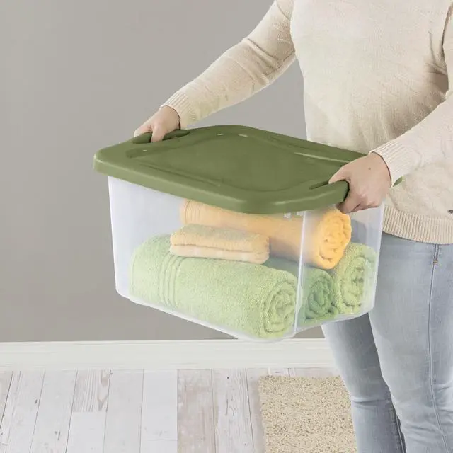 Alt view image 3 of 14 - Sterilite EZCarry Clear Plastic Storage Bin With Lid,40 Quart Stackable Organizer Box,Comfort Grip Handles,BPAFree,For Dorm,Clothing,Crafts & Moving