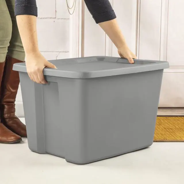 Alt view image 4 of 13 - Sterilite 18 Gallon Gray Plastic Storage Tote With SnapOn Lid,Stackable Organizer Bin,Textured Integrated Handles,BPAFree,For Garage,Dorm,Seasonal Gear & Games