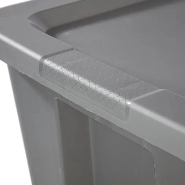 Alt view image 6 of 13 - Sterilite 18 Gallon Gray Plastic Storage Tote With SnapOn Lid,Stackable Organizer Bin,Textured Integrated Handles,BPAFree,For Garage,Dorm,Seasonal Gear & Games
