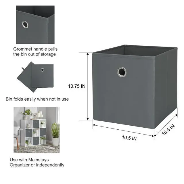 Alt view image 3 of 6 - Mainstays Collapsible Fabric Storage Cube Bins,10.5"x10.5"x10.75",Durable Polyester Organizer Bin,MetalGrommet Handle,FoldFlat,For Cube Shelves,Clothes,Books & Dorm