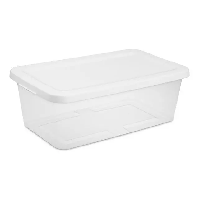 Alt view image 7 of 7 - Sterilite 10Pack 6 Quart Clear Plastic Storage Boxes With White SnapOn Lids,Stackable Organizer Bins,Clear Base For Quick View,BPAFree,Shoe,Craft & Closet Shelf Storage