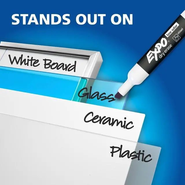 Alt view image 5 of 7 - EXPO DryErase Markers,4Count Assorted Colors,Chisel Tip,LowOdor Vibrant Ink,Writes On Whiteboard,Glass & Acrylic,EasyErase For Classroom,Office & Home