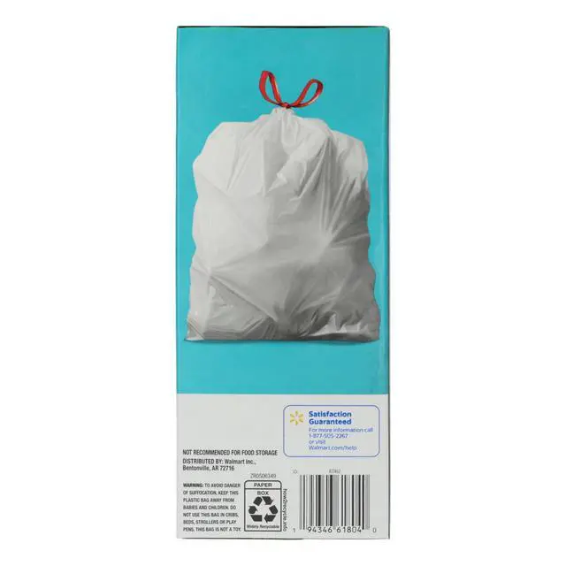 Alt view image 5 of 6 - Great Value 13 Gallon Tall Kitchen Trash Bags,80Count White Unscented Garbage Bags,Drawstring Closure,PunctureResistant Plastic,For Household Daily Waste Disposal