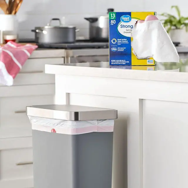 Alt view image 4 of 7 - Great Value StrongFlex 13 Gallon Tall Kitchen Trash Bags,80Count White,Citrus Burst Scent,DualAction Odor Control,Drawstring Closure,Tear & PunctureResistant