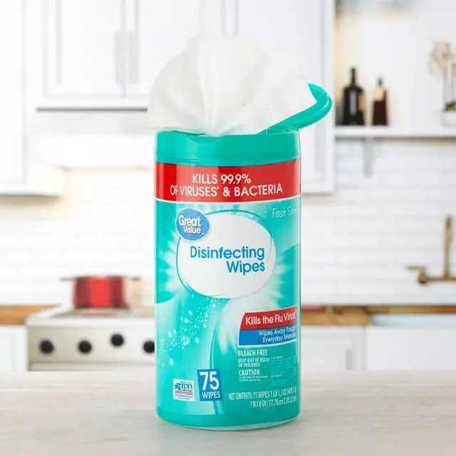 Alt view image 4 of 7 - Great Value Disinfecting Wipes, 3Pack, 225 Total Wipes, Lemon & Fresh Scent, Kills 99.9% Bacteria & Viruses, MultiSurface Household Sanitizing Cleaner