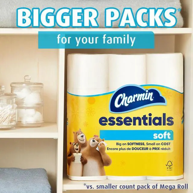 Alt view image 5 of 7 - Charmin Essentials Soft 2Ply Toilet Paper,6 Mega Rolls,330 Sheets Per Roll,Thicker & More Absorbent,SepticSafe & RotoRooter Approved,BudgetFriendly Bath Tissue