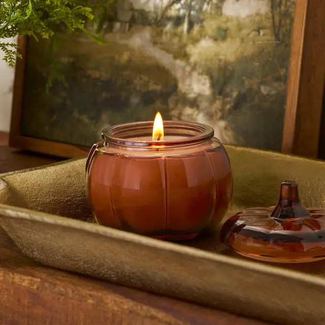 Alt view image 6 of 7 - Better Homes & Gardens Farm Apple Pumpkin Scented Jar Candle,5 oz,Single CottonWick ParaffinBlend Wax,PumpkinShaped Glass Jar,Fall Home Decor,AppleCinnamonMapleButter Autumn Fragrance