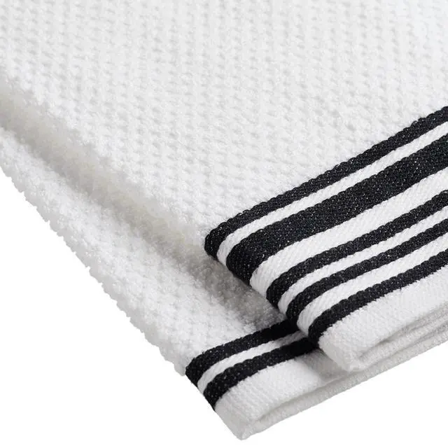 Alt view image 4 of 5 - Mainstays Woven Kitchen Towel Set,4Pack Black Dish Towels,16" x 26",2 Striped & 2 Solid,CottonRich Absorbent Cleaning Cloths,For Drying Dishes & Kitchen Spills