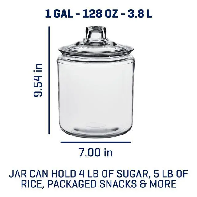 Alt view image 2 of 7 - Anchor Hocking Heritage Hill 1Gallon Glass Storage Jar With Lid, WideMouth Canister, Clear Glass Container,For Pantry DryGoods,Kitchen Cookies,Laundry Pod Organization