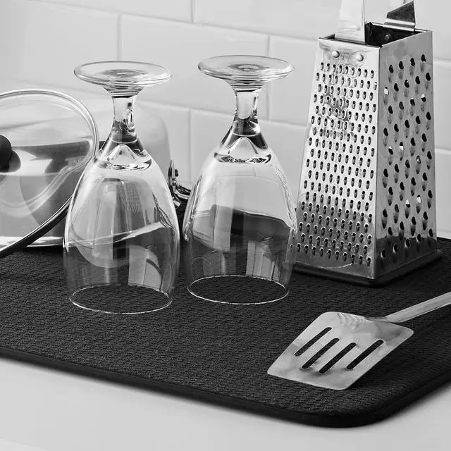 Alt view image 5 of 7 - Mainstays Reversible Dish Drying Mat, 18" x 24", Black, Absorbent Microfiber Foam Counter Pad With Breathable Mesh, NonSlip Kitchen Drying Pad for Dishes, Glasses & Utensils
