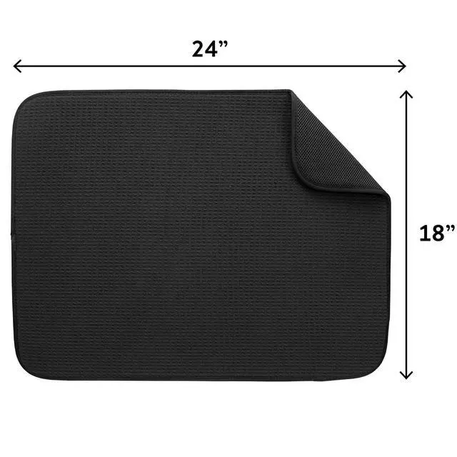 Alt view image 3 of 7 - Mainstays Reversible Dish Drying Mat, 18" x 24", Black, Absorbent Microfiber Foam Counter Pad With Breathable Mesh, NonSlip Kitchen Drying Pad for Dishes, Glasses & Utensils