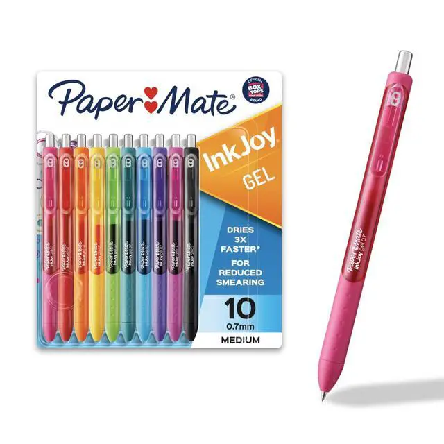 Alt view image 6 of 6 - Paper Mate InkJoy Gel Pens,10Count Assorted Colors,0.7mm Medium Point,QuickDry 3X Faster SmudgeResistant Ink,Comfort Grip Smooth Writing Pens For School & Office