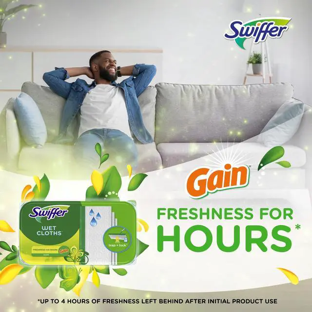 Alt view image 7 of 7 - Swiffer Sweeper Textured Wet Mop Refill Cloths, Gain Original Scent, Trap & Lock Dirt With Scrubbing Strip, Safe For Finished Hard Floors, Wet Mopping Pad Refills