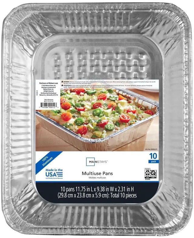 Alt view image 3 of 5 - Mainstays Disposable Aluminum HalfSize Steam Pans,10Pack,MultiPurpose Food Serving Trays With Wide Rim,For Buffets,Parties,Catering & HotCold Food Storage