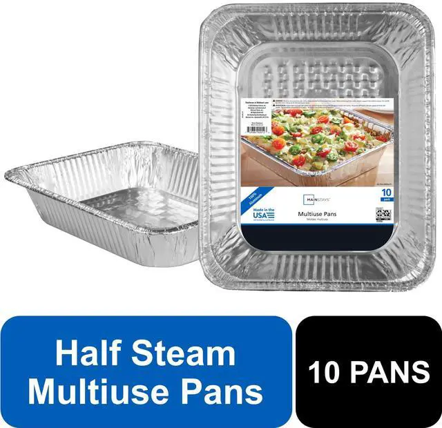 Alt view image 2 of 5 - Mainstays Disposable Aluminum HalfSize Steam Pans,10Pack,MultiPurpose Food Serving Trays With Wide Rim,For Buffets,Parties,Catering & HotCold Food Storage