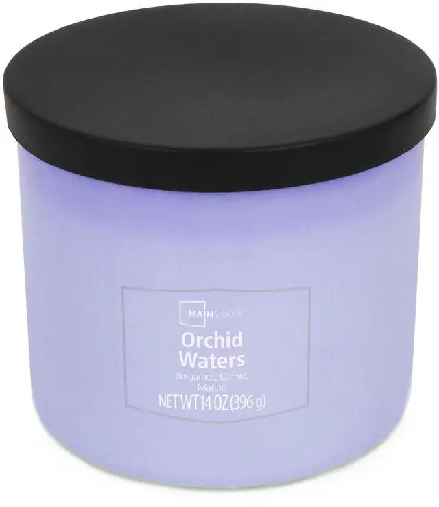 Alt view image 6 of 6 - Mainstays Orchid Waters 3Wick Scented Container Candle,14 oz,ParaffinBlend Wax,Up to 65Hour Burn Time,Decorative Glass Jar Home Fragrance Candle