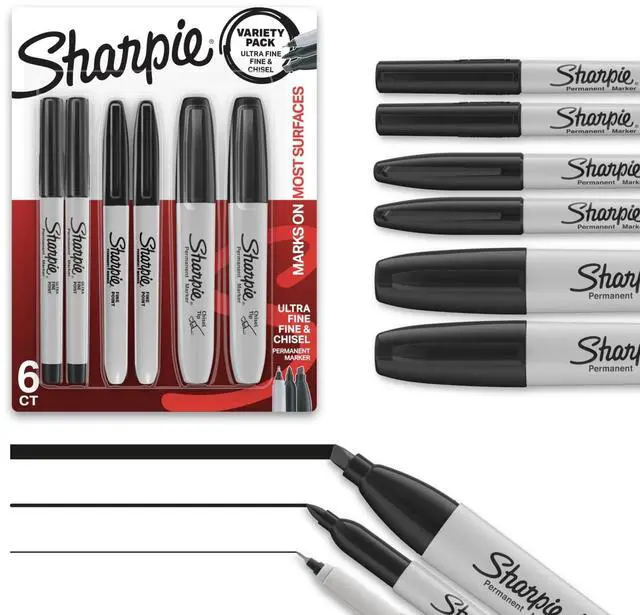 Main image of Sharpie Black Permanent Markers, 6Count MultiTip Set, Fine, UltraFine & Chisel Point, Permanent Ink Markers For Students, Artists, Classroom & Office Use