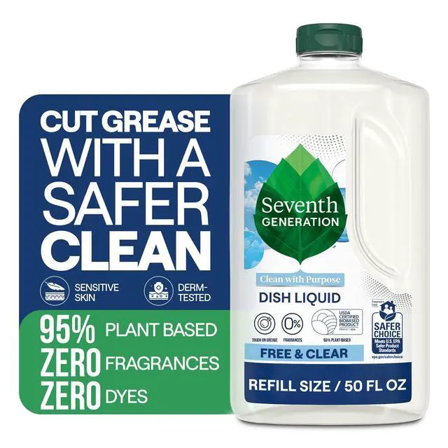 Alt view image 7 of 7 - Seventh Generation Free & Clear Liquid Dish Soap Refill, 50 fl oz, FragranceFree PlantBased Degreaser, Hypoallergenic for Sensitive Skin, EPA Safer Choice Certified
