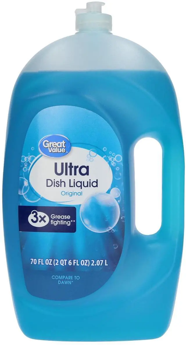 Main image of Great Value Ultra Original Dish Liquid, 70 fl oz, 3X GreaseCutting Concentrated Dish Soap, LongLasting Original Scent, DailyUse Dishwashing Detergent for Household Cleaning
