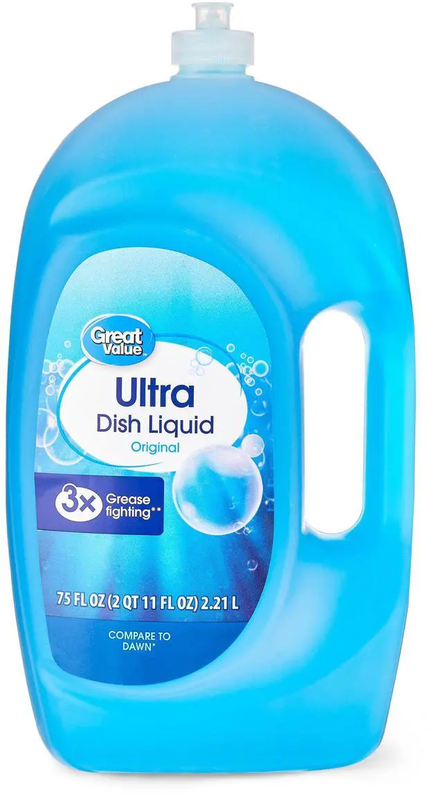 Main image of Great Value Ultra Original Dish Liquid,75 fl oz,3X GreaseFighting Concentrated Dish Soap, EPA SaferChoice Certified, EasyGrip Handle, FreshScent DailyUse Dishwashing Detergent