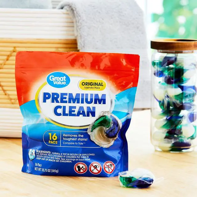 Alt view image 4 of 7 - Great Value Premium Clean TripleChamber Laundry Detergent Power Pacs, Original Scent, 16Count, StainFighting, Whitening & ColorSafe Pods, Effective ColdWater Laundry Cleaner