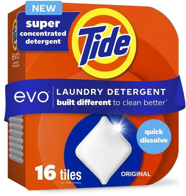 Main image of Tide Evo Concentrated Laundry Detergent Tiles, Original Scent, 16Count, TossIn NoMess Laundry Pod Alternative, PlasticFree Recyclable Paper Packaging, HESafe For All FrontLoad, TopLoad Washers