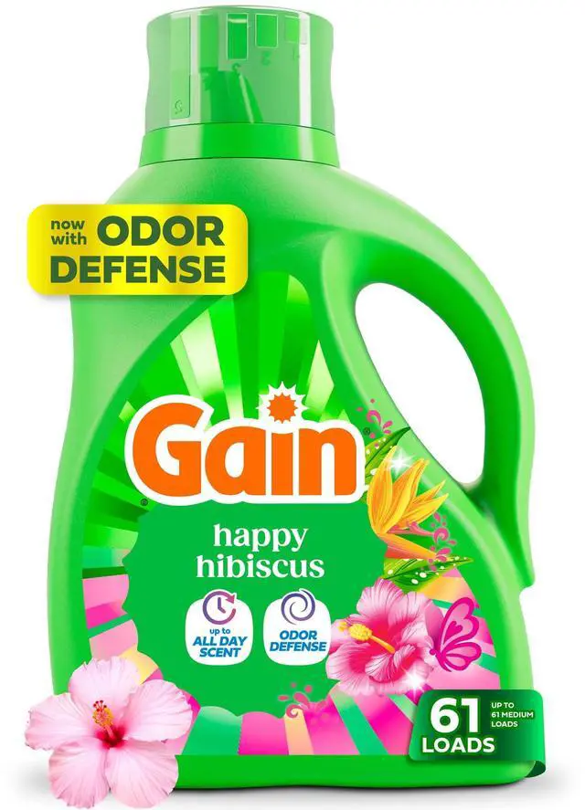 Main image of Gain Happy Hibiscus Liquid Laundry Detergent, 81 fl oz, 61Loads, LongLasting Tropical Vanilla Fragrance, Powerful OdorDefense, Compatible With All Washing Machines