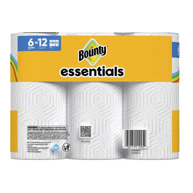 Alt view image 4 of 6 - Bounty Essentials Paper Towels Select-A-Size 6 Double Rolls, White, 108 Sheets Per Roll