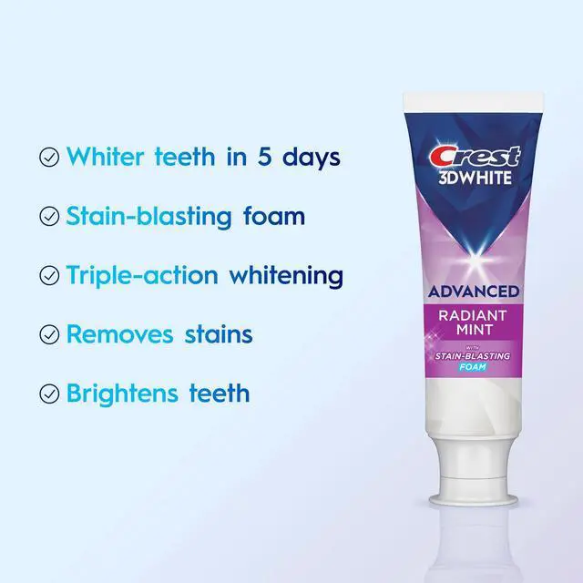 Alt view image 3 of 6 - Crest 3D White Advanced Teeth Whitening Toothpaste, Radiant Mint, 2.4 oz