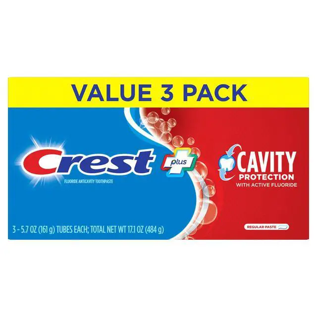 Alt view image 3 of 5 - Crest Plus Cavity Protection Toothpaste Regular Paste, 3 Pack, 5.7 oz Each