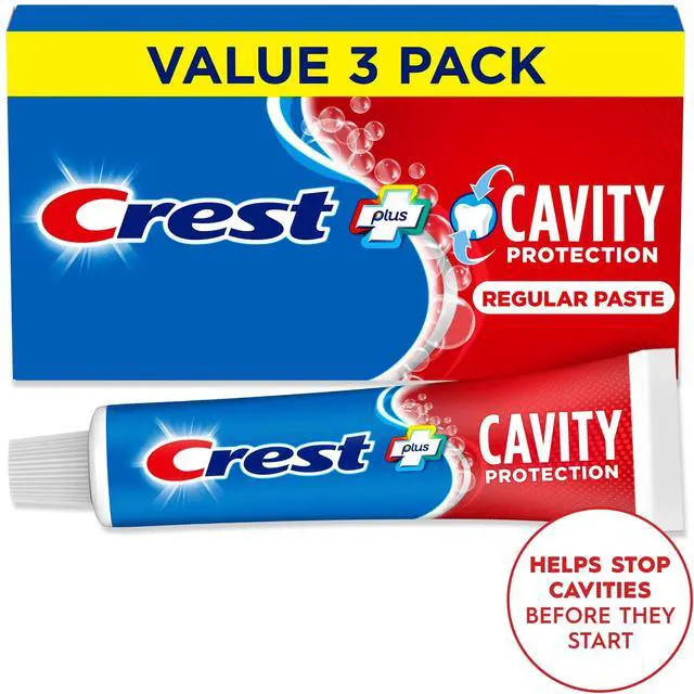 Main image of Crest Plus Cavity Protection Toothpaste Regular Paste, 3 Pack, 5.7 oz Each